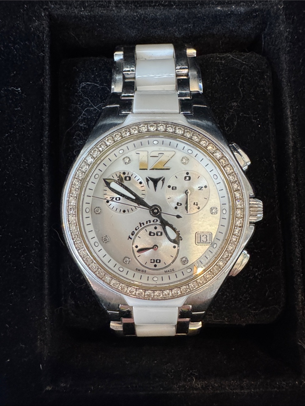 Technomarine Silver and White Crystal Bezel Women's Chronograph Watch
